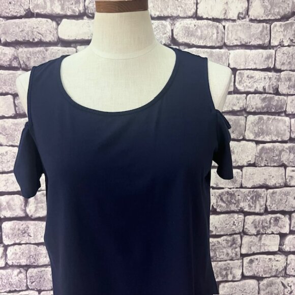 Michael Kors Navy Cold Shoulder Blouse Size L - Picture 2 of 8
